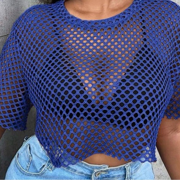 SHEIN Royal Blue Mesh Crop Top - Picture 2 of 4